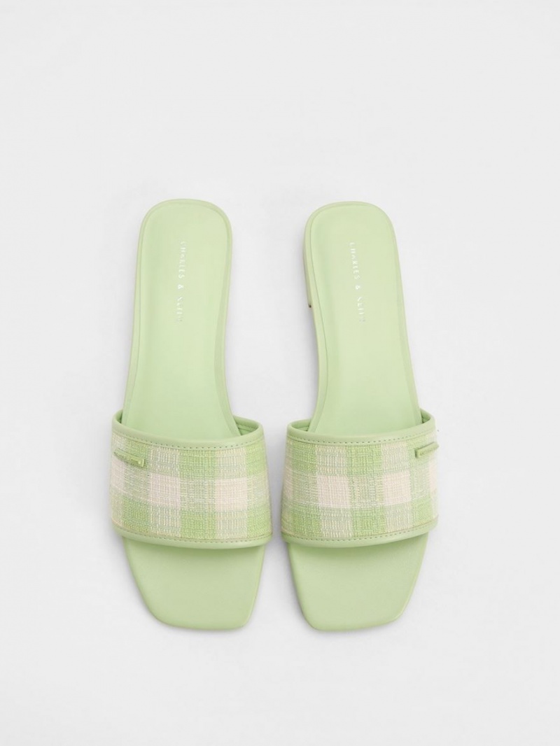 Sandale Plate Charles & Keith Woven Gingham Verzi | 241ASYXPQ