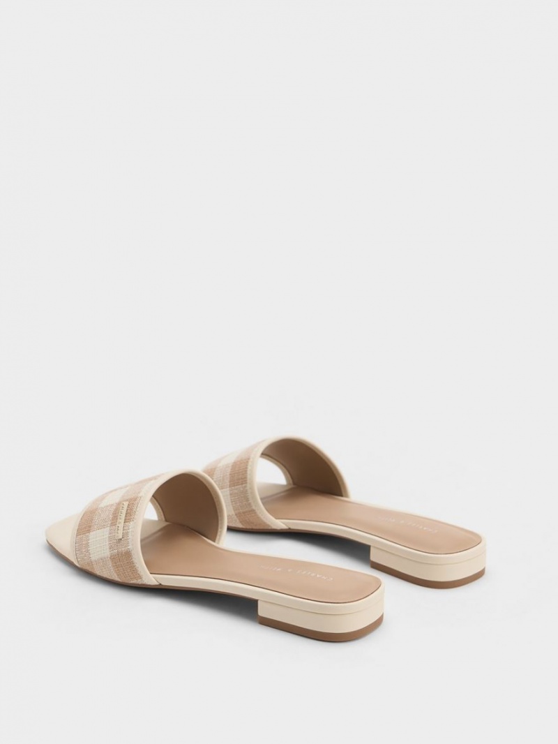 Sandale Plate Charles & Keith Woven Gingham Bej | 643SGBNPC