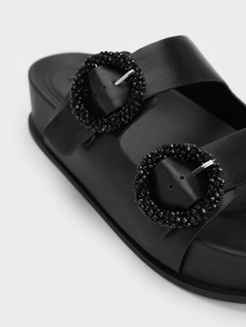 Sandale Slide Charles & Keith Beaded Circle Negrii | 786DYIGMT