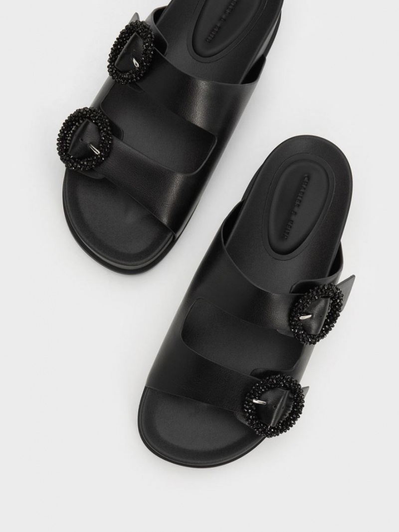 Sandale Slide Charles & Keith Beaded Circle Negrii | 786DYIGMT