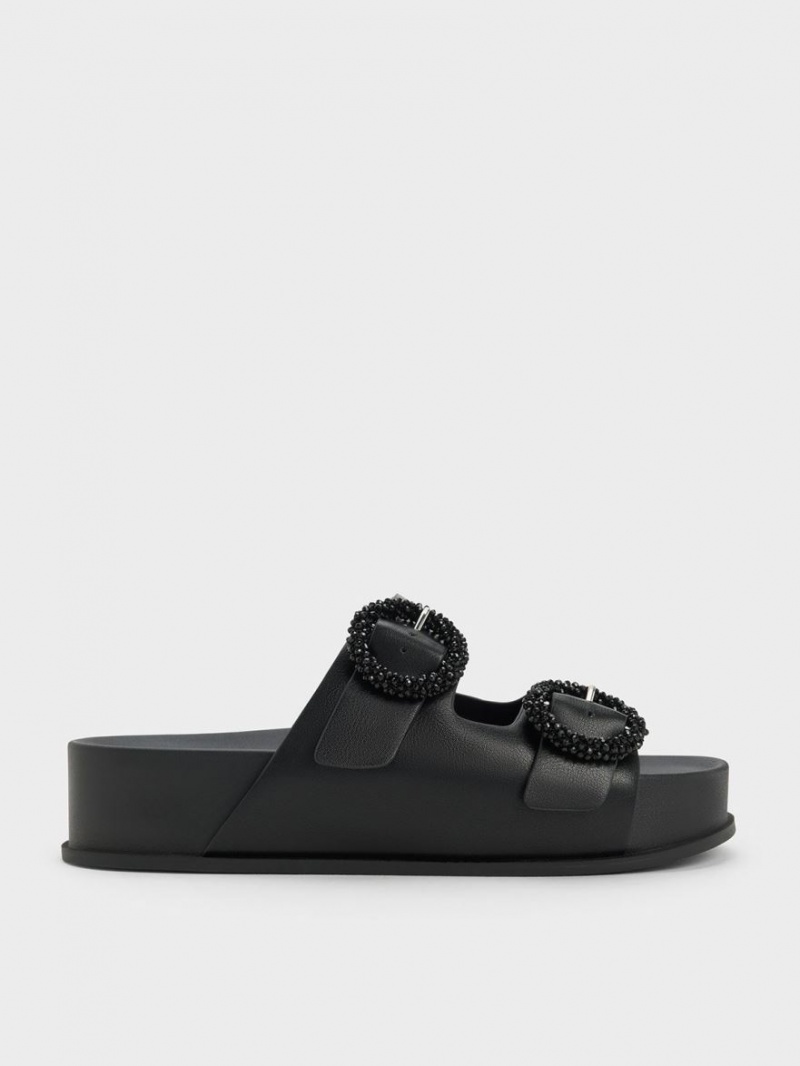 Sandale Slide Charles & Keith Beaded Circle Negrii | 786DYIGMT