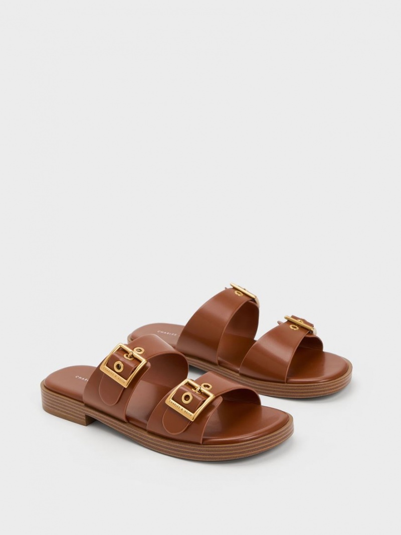 Sandale Slide Charles & Keith Buckled Double Curea Maro | 628DCXGMS
