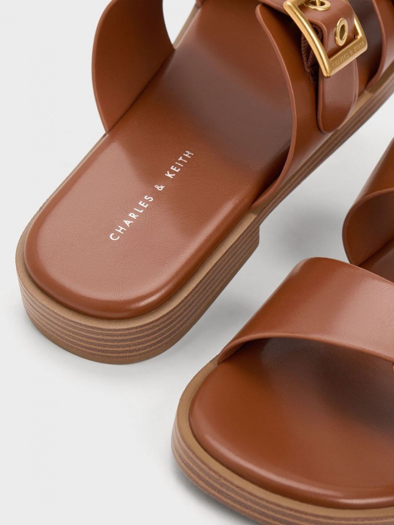 Sandale Slide Charles & Keith Buckled Double Curea Maro | 628DCXGMS