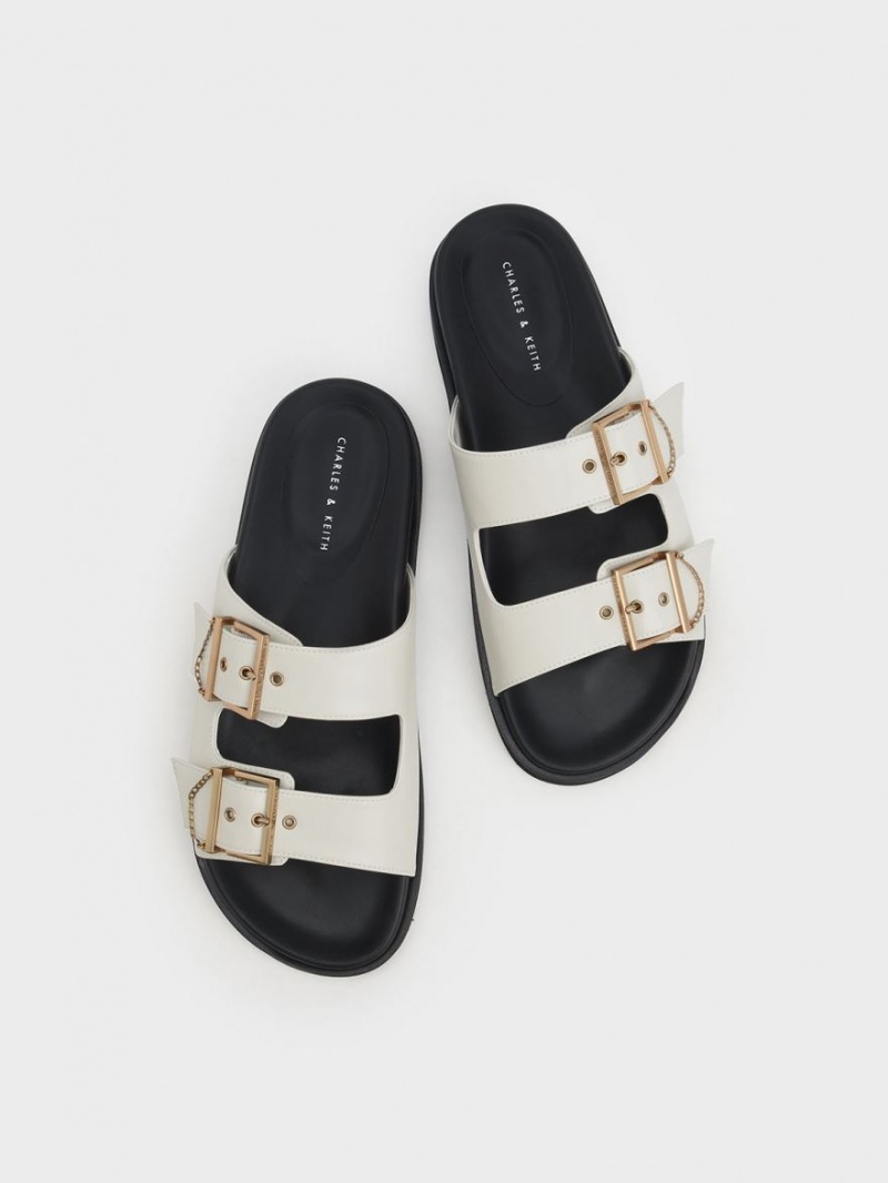 Sandale Slide Charles & Keith Chain-Link Buckled Albi | 107CRULBH