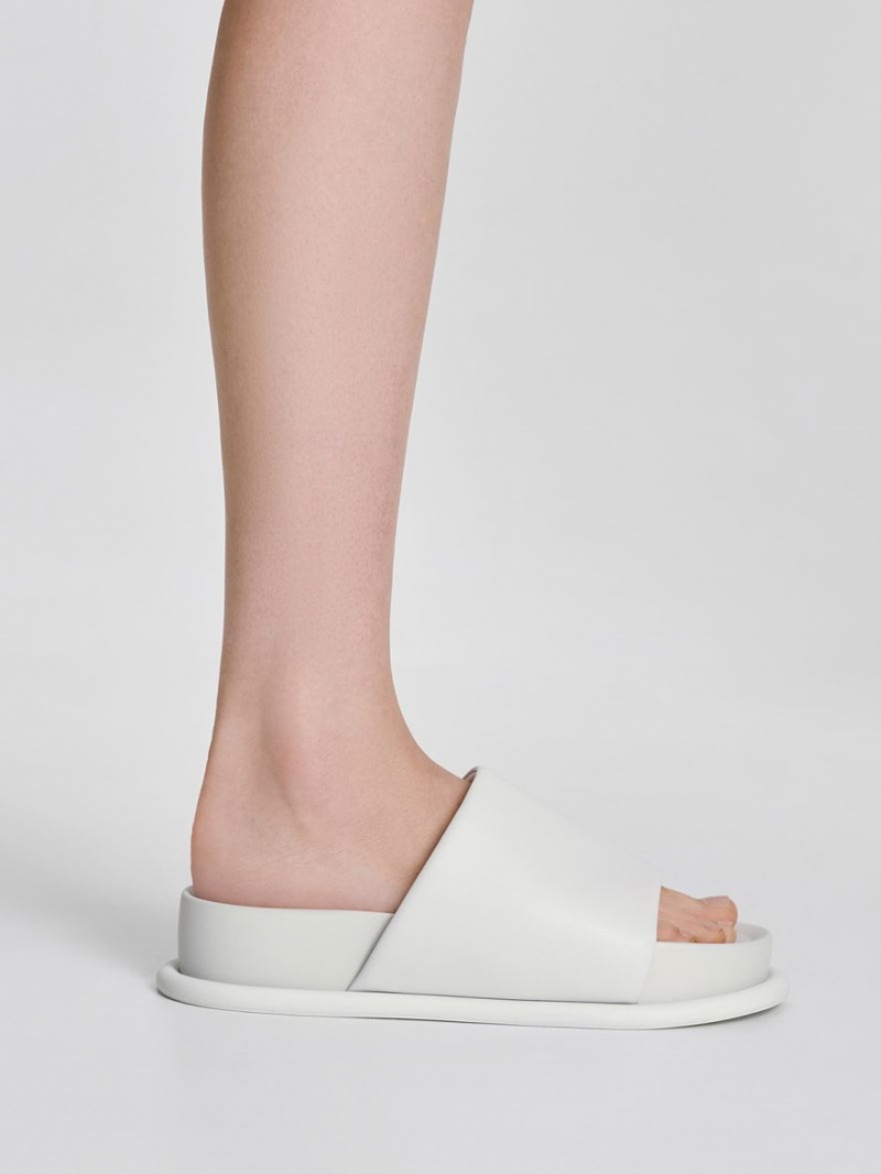 Sandale Slide Charles & Keith Căptușită Curea Albi | 258AFVKBY