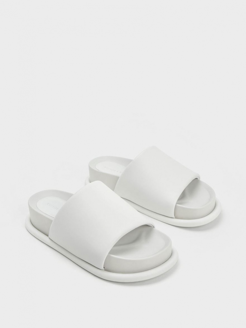 Sandale Slide Charles & Keith Căptușită Curea Albi | 258AFVKBY