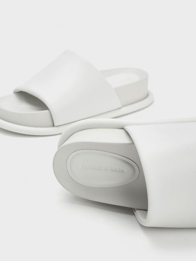 Sandale Slide Charles & Keith Căptușită Curea Albi | 258AFVKBY