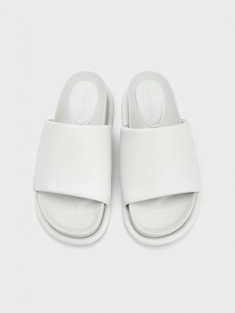 Sandale Slide Charles & Keith Căptușită Curea Albi | 258AFVKBY