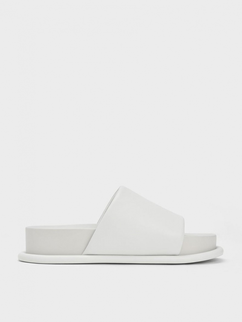 Sandale Slide Charles & Keith Căptușită Curea Albi | 258AFVKBY