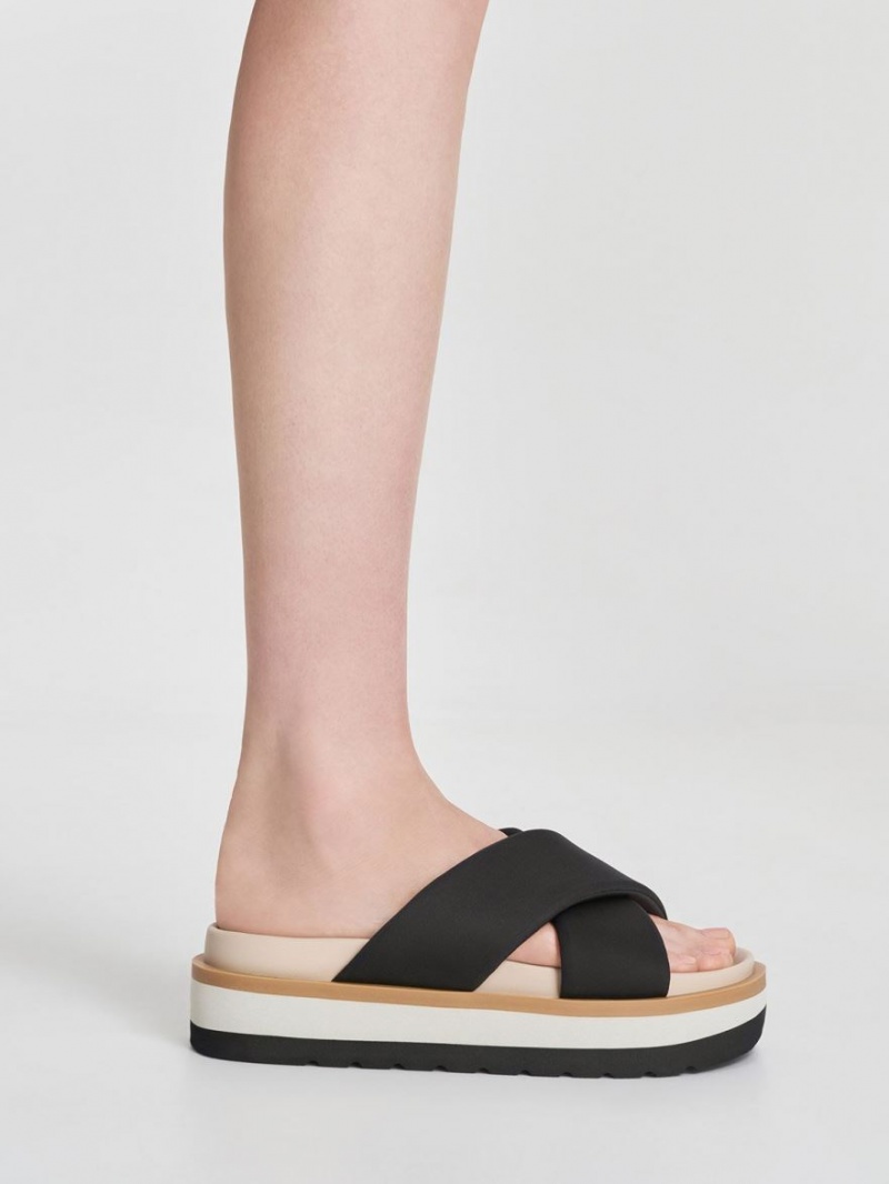 Sandale Slide Charles & Keith Crossover Platforma Negrii | 652HIQPUL