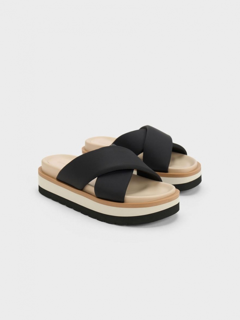 Sandale Slide Charles & Keith Crossover Platforma Negrii | 652HIQPUL