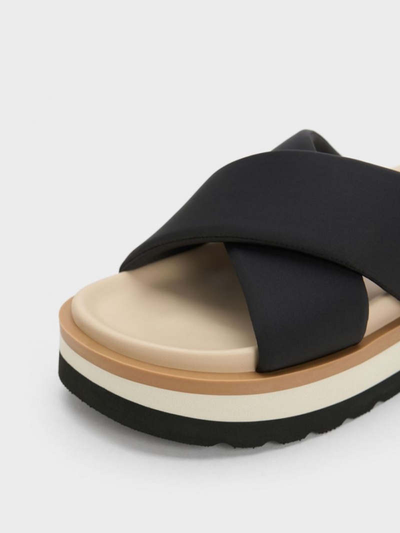 Sandale Slide Charles & Keith Crossover Platforma Negrii | 652HIQPUL