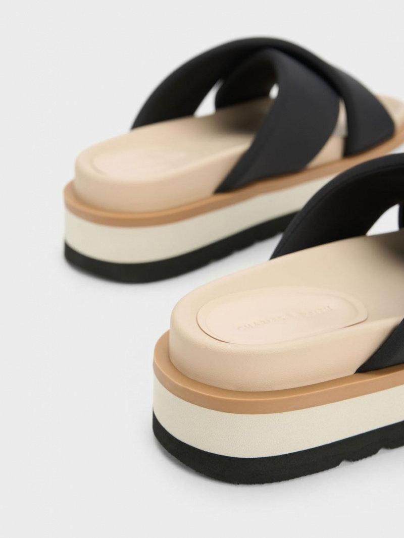 Sandale Slide Charles & Keith Crossover Platforma Negrii | 652HIQPUL