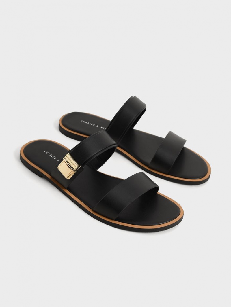 Sandale Slide Charles & Keith Dove Metallic Cu Catarama Negrii | 918GCDOHS