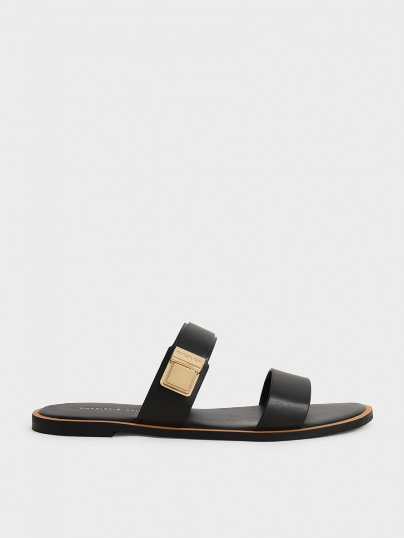 Sandale Slide Charles & Keith Dove Metallic Cu Catarama Negrii | 918GCDOHS