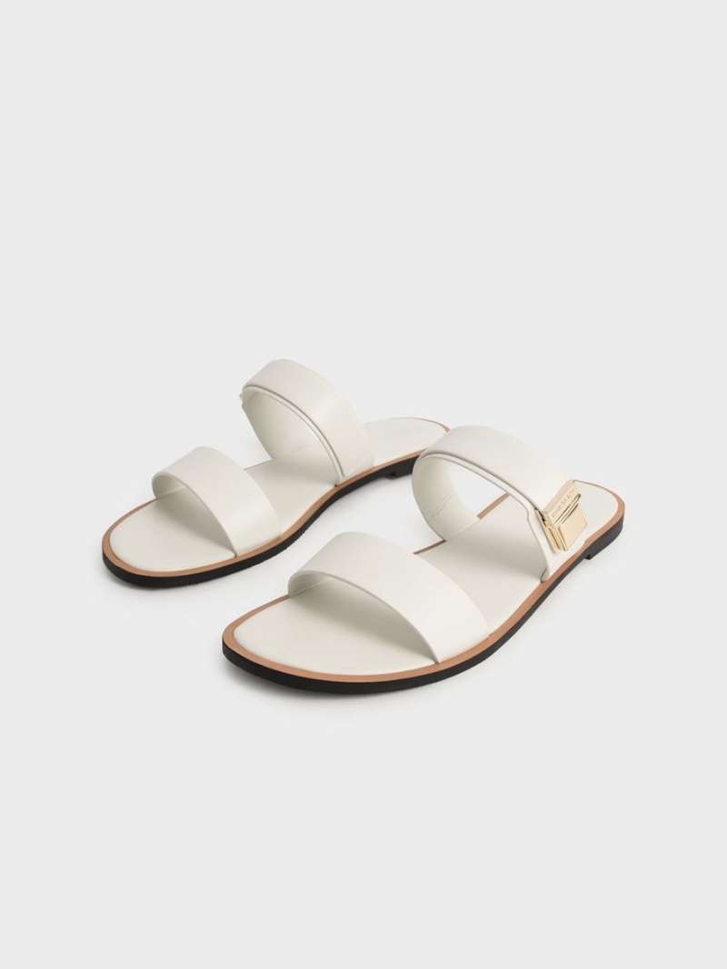 Sandale Slide Charles & Keith Dove Metallic Cu Catarama Albi | 972EZXCGD