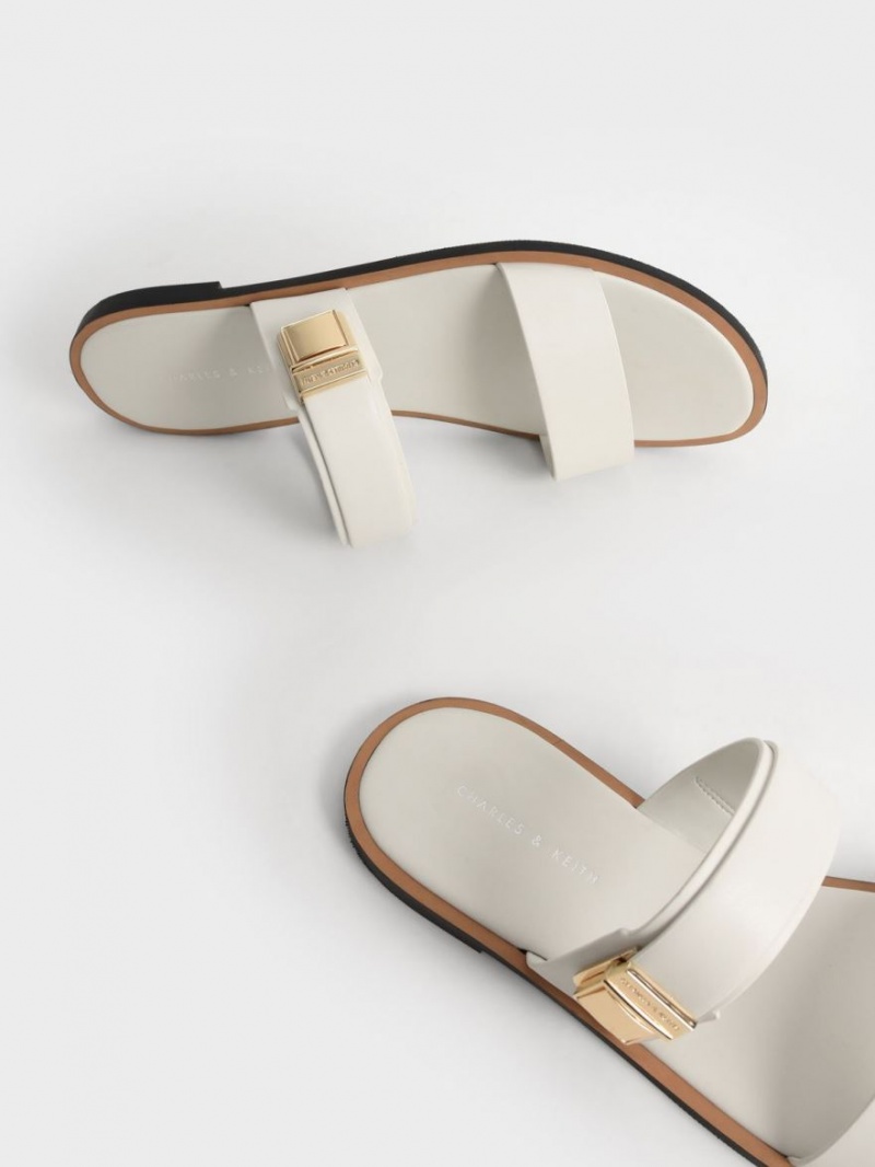 Sandale Slide Charles & Keith Dove Metallic Cu Catarama Albi | 972EZXCGD