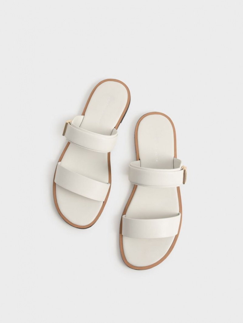 Sandale Slide Charles & Keith Dove Metallic Cu Catarama Albi | 972EZXCGD
