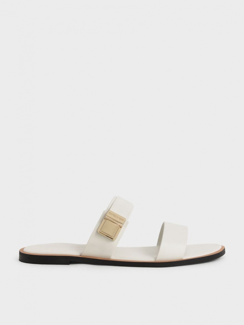 Sandale Slide Charles & Keith Dove Metallic Cu Catarama Albi | 972EZXCGD