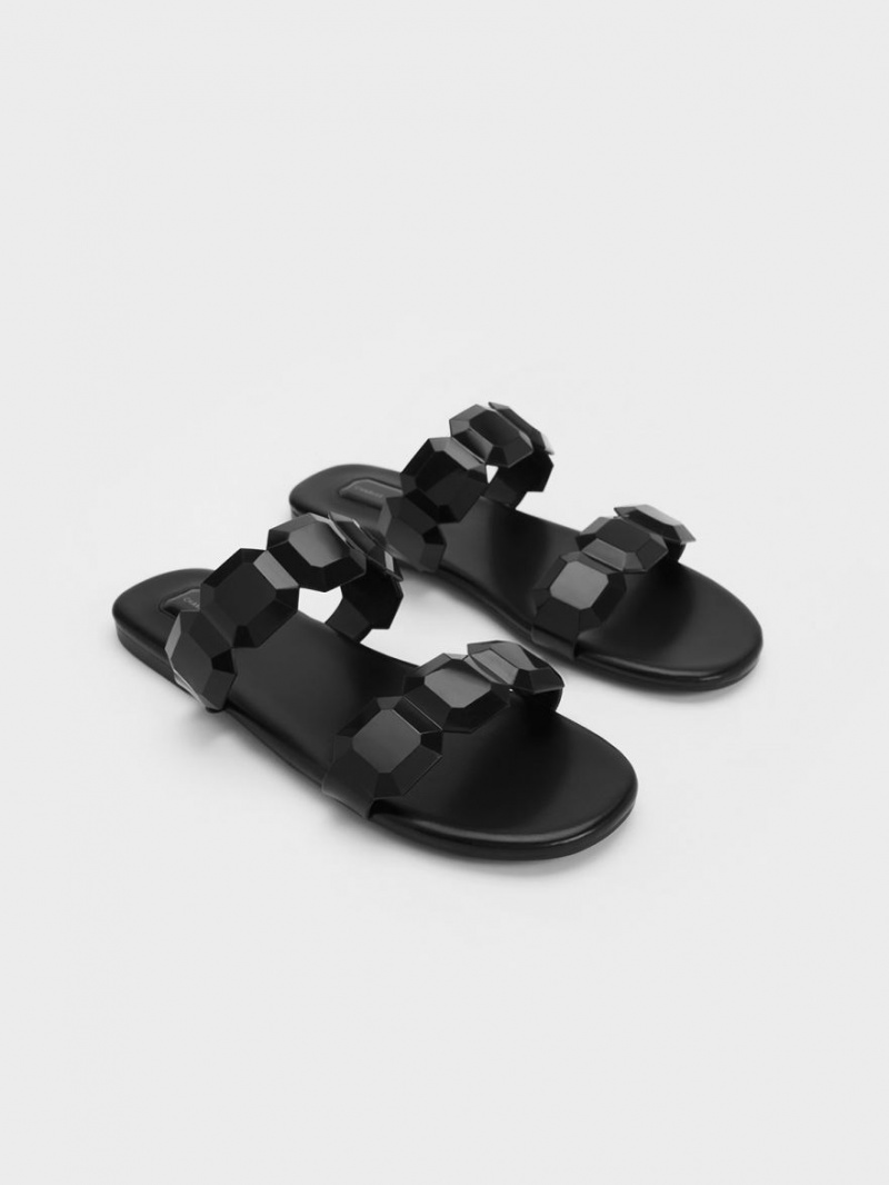 Sandale Slide Charles & Keith Fia Gem-Curea Negrii | 514NAEDQT