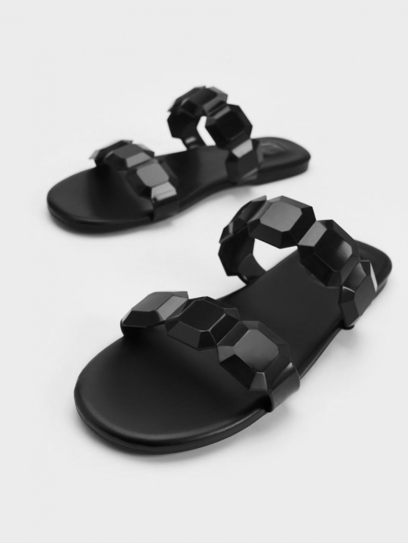 Sandale Slide Charles & Keith Fia Gem-Curea Negrii | 514NAEDQT