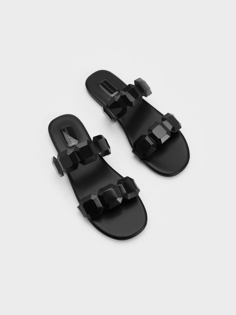 Sandale Slide Charles & Keith Fia Gem-Curea Negrii | 514NAEDQT