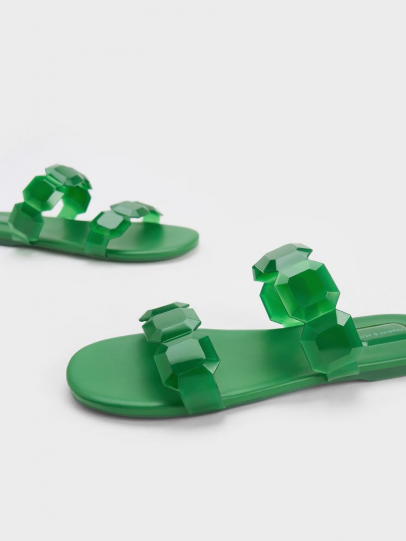 Sandale Slide Charles & Keith Fia Gem-Curea Verzi | 583ZQHPAR