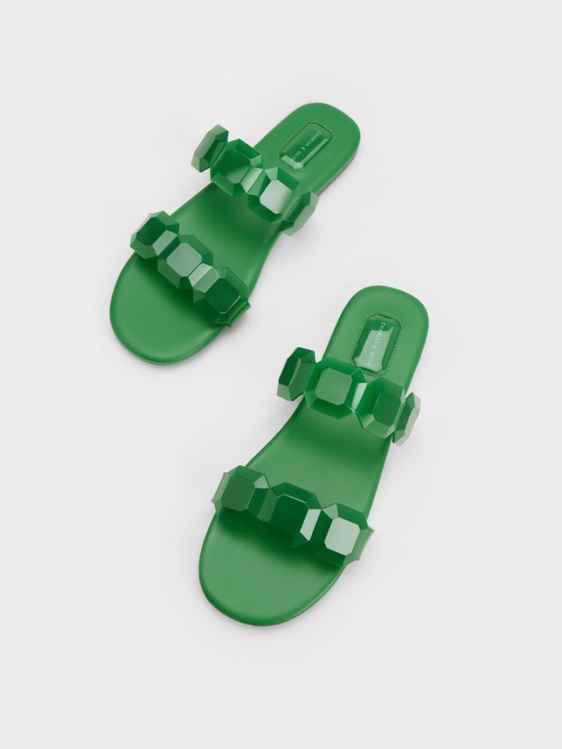 Sandale Slide Charles & Keith Fia Gem-Curea Verzi | 583ZQHPAR