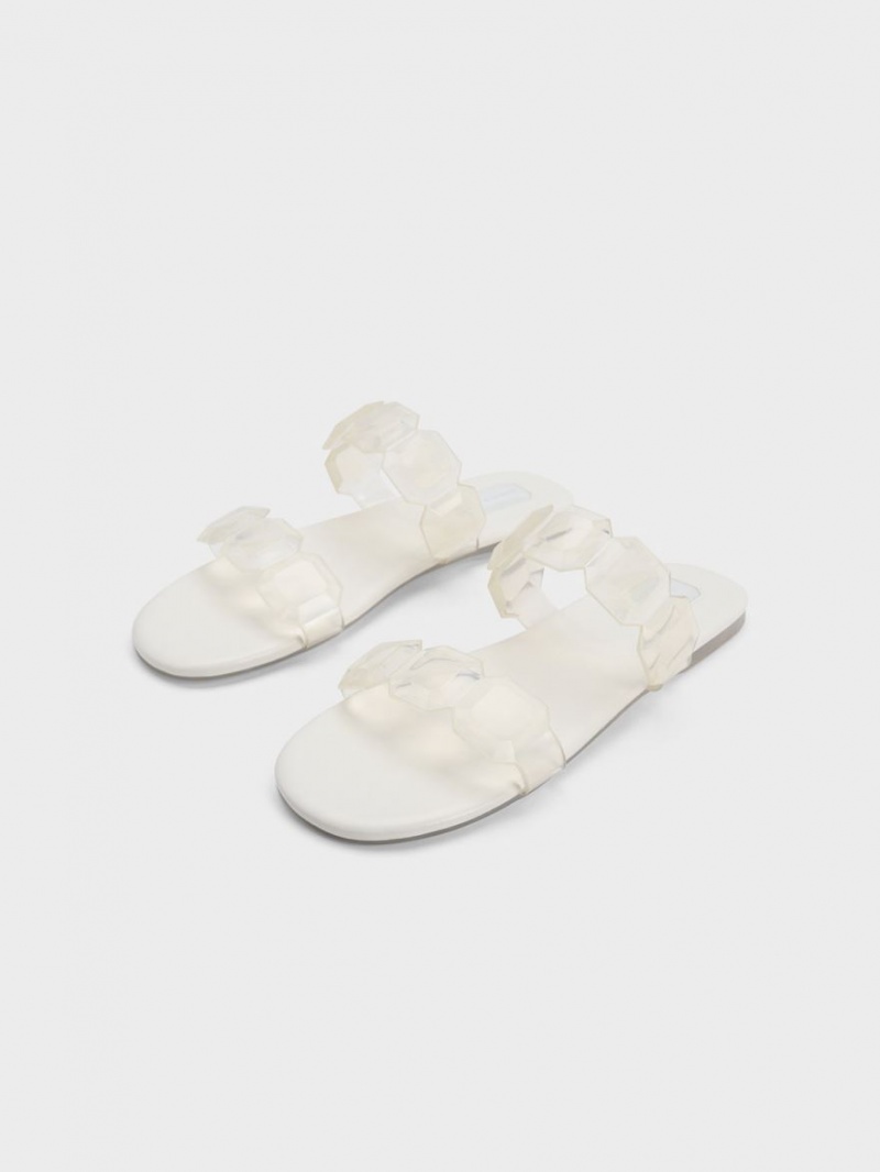 Sandale Slide Charles & Keith Fia Gem-Curea Albi | 071PQYCTH