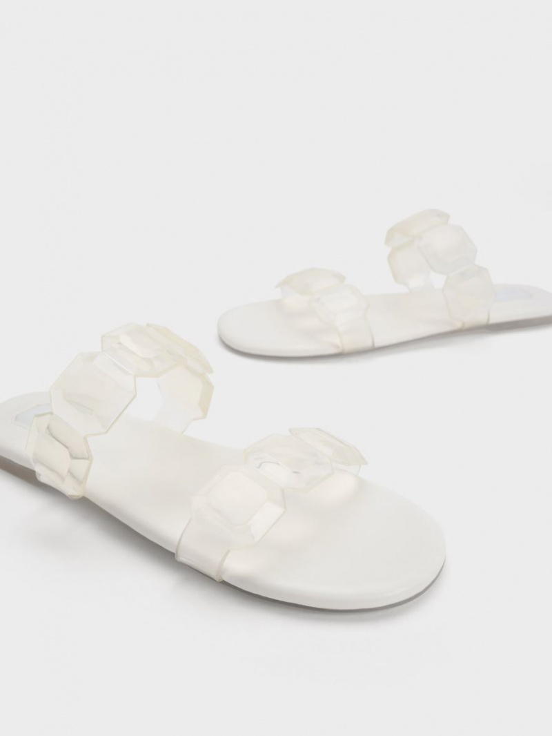 Sandale Slide Charles & Keith Fia Gem-Curea Albi | 071PQYCTH