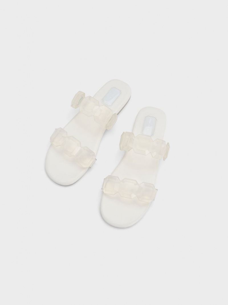 Sandale Slide Charles & Keith Fia Gem-Curea Albi | 071PQYCTH