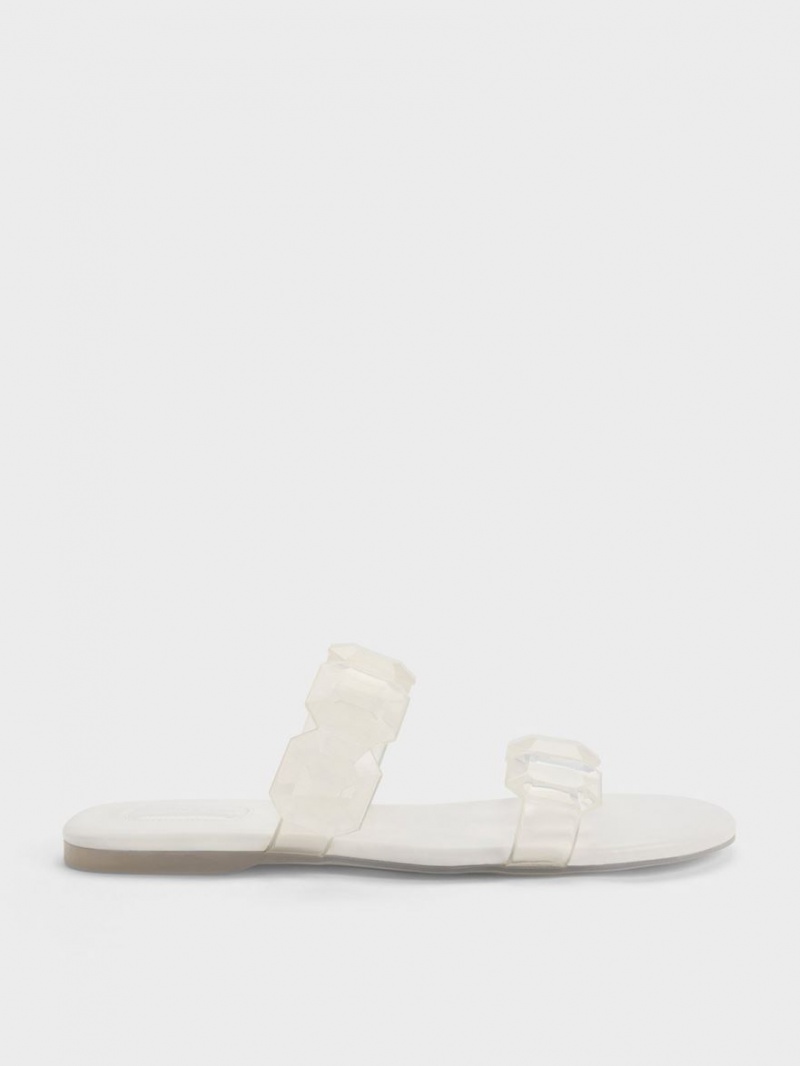 Sandale Slide Charles & Keith Fia Gem-Curea Albi | 071PQYCTH