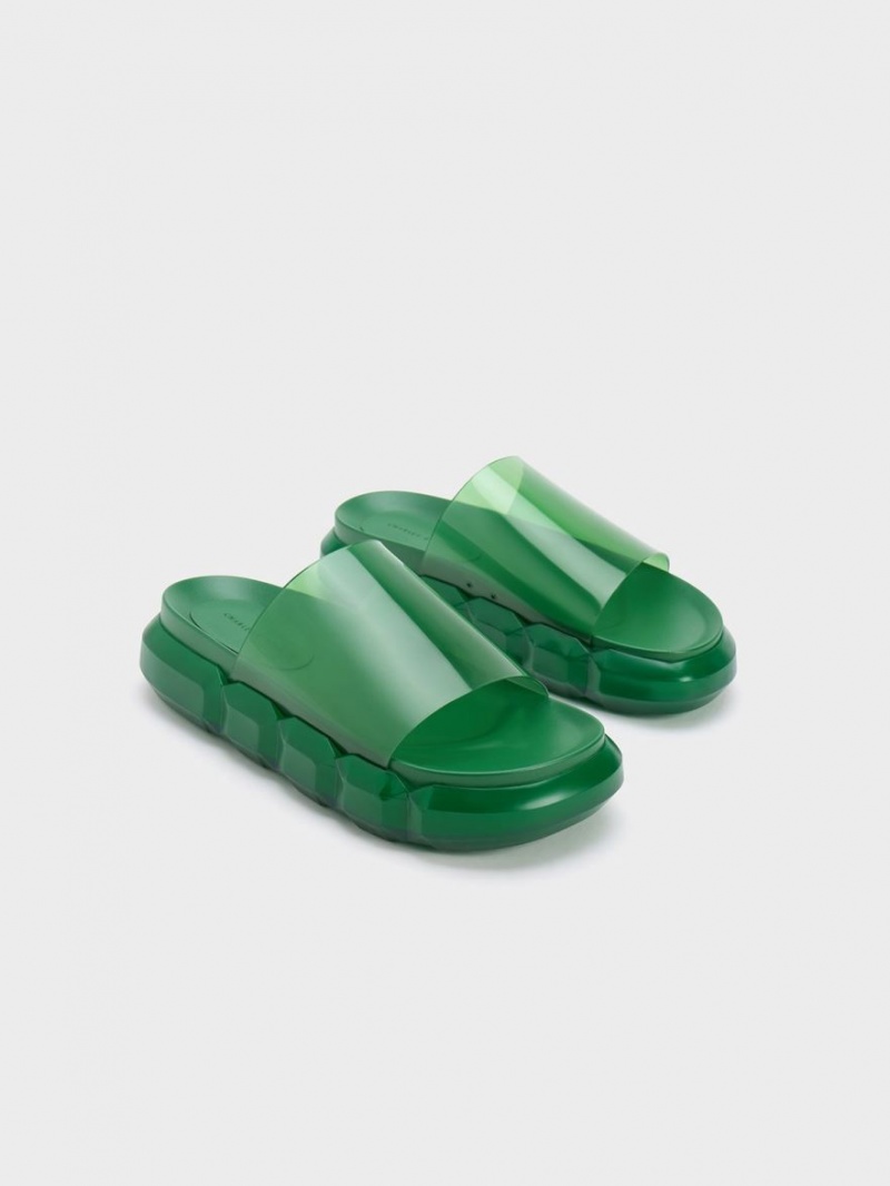 Sandale Slide Charles & Keith Fia See-Through Verzi | 023UMFECY