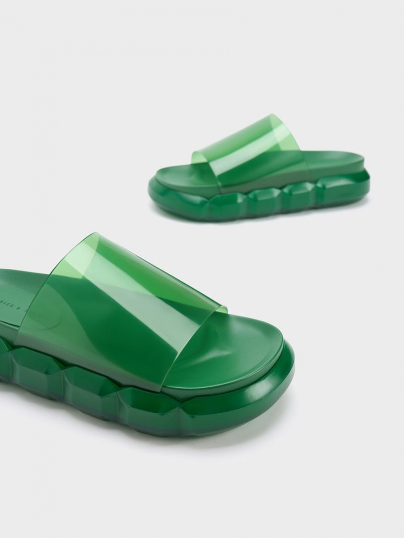 Sandale Slide Charles & Keith Fia See-Through Verzi | 023UMFECY