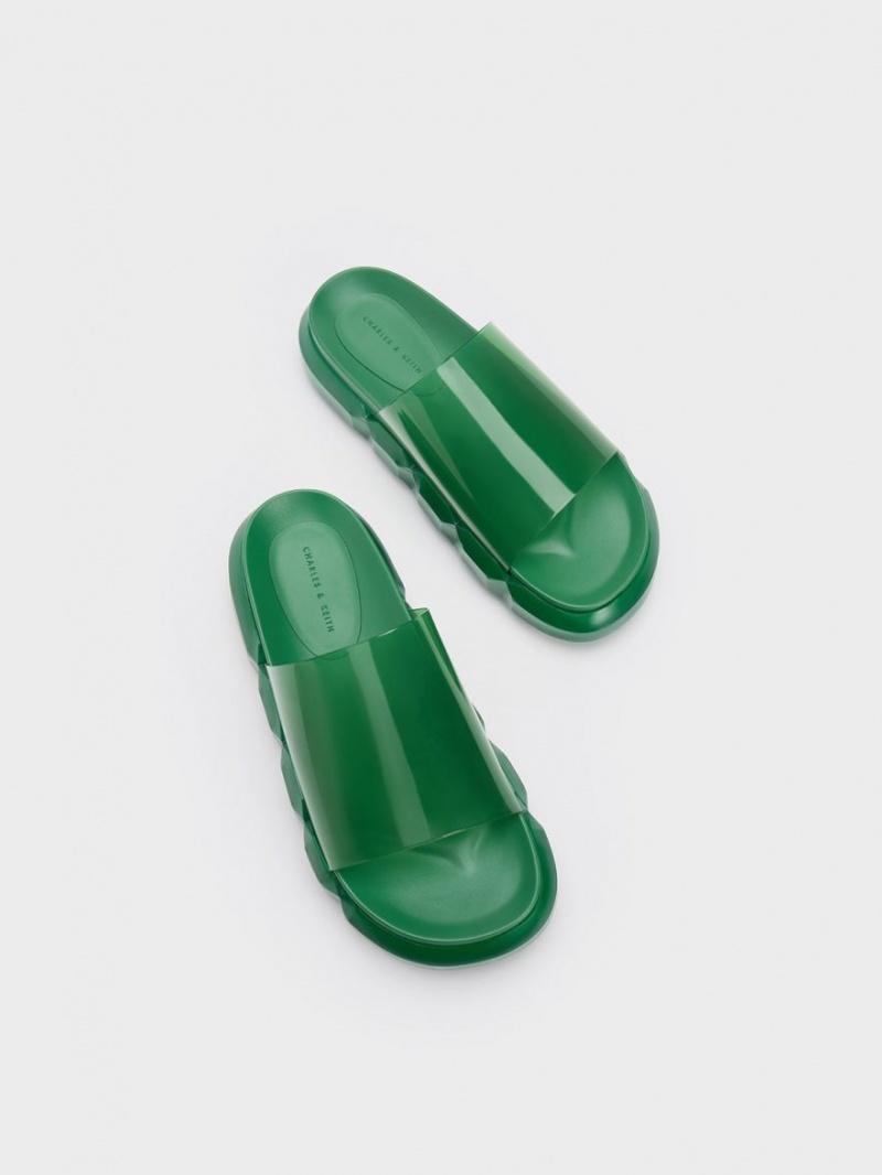 Sandale Slide Charles & Keith Fia See-Through Verzi | 023UMFECY