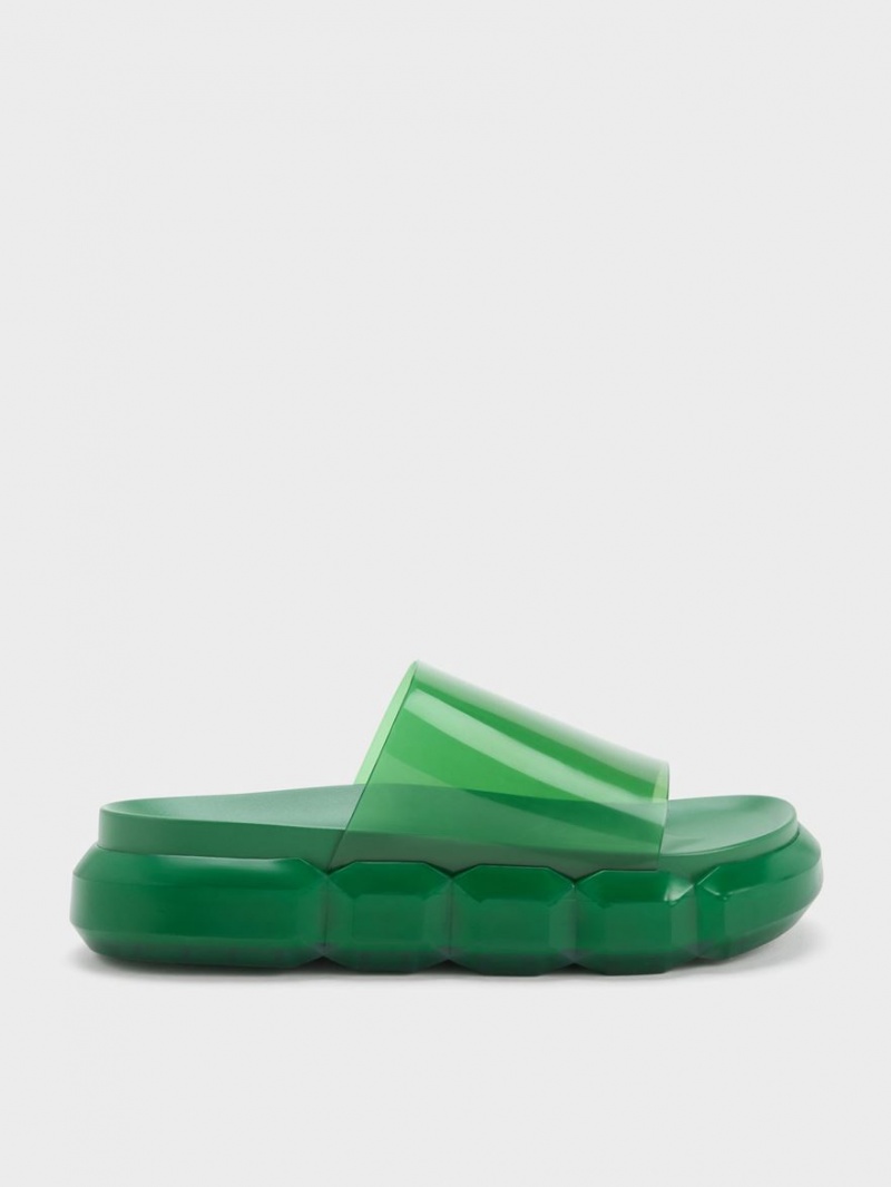 Sandale Slide Charles & Keith Fia See-Through Verzi | 023UMFECY