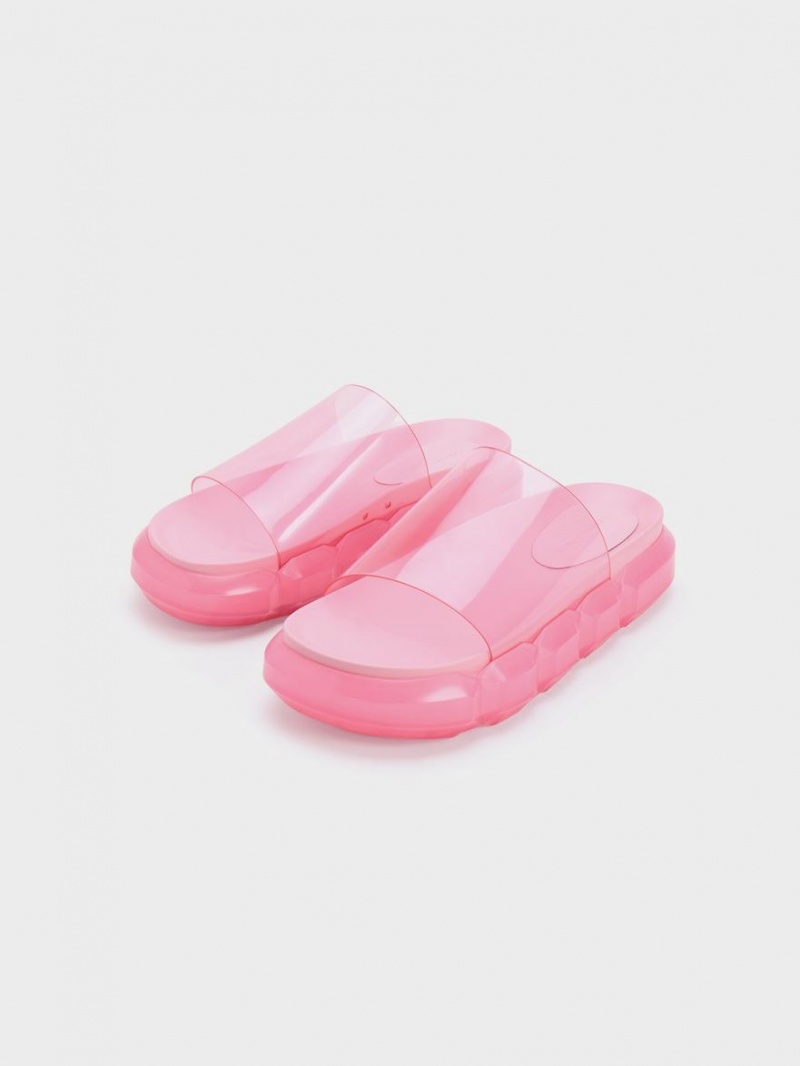 Sandale Slide Charles & Keith Fia See-Through Roz Deschis | 427ODEMKG