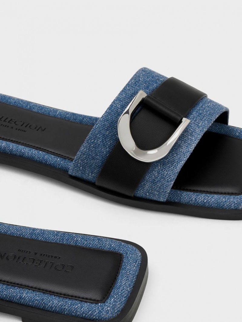 Sandale Slide Charles & Keith Gabine Piele & Denim Albastri | 965UCIBZY