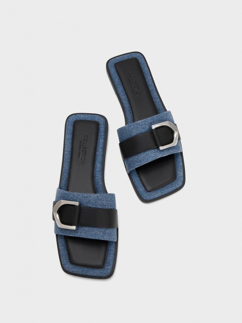 Sandale Slide Charles & Keith Gabine Piele & Denim Albastri | 965UCIBZY