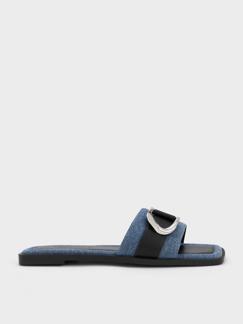 Sandale Slide Charles & Keith Gabine Piele & Denim Albastri | 965UCIBZY