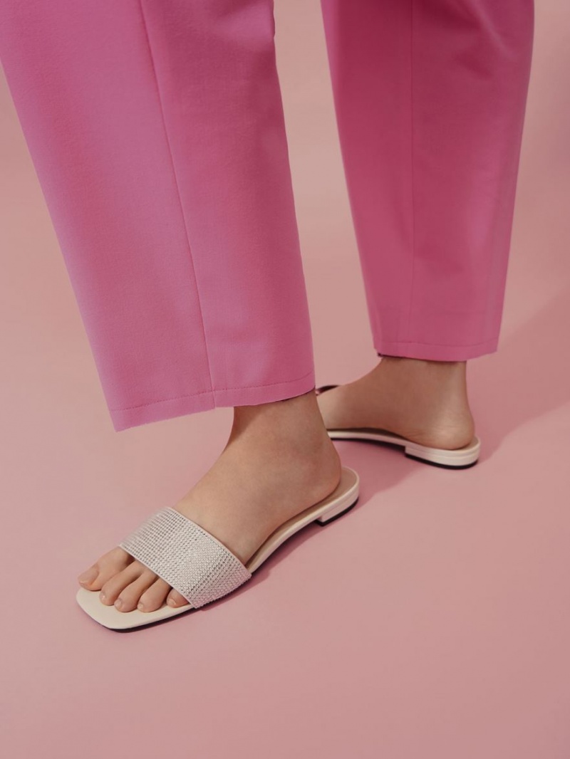 Sandale Slide Charles & Keith Gem Embellished Albi | 794YKGVWQ