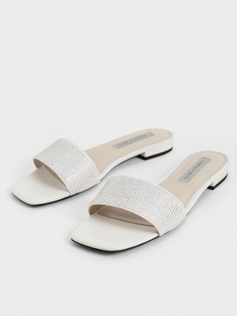 Sandale Slide Charles & Keith Gem Embellished Albi | 794YKGVWQ