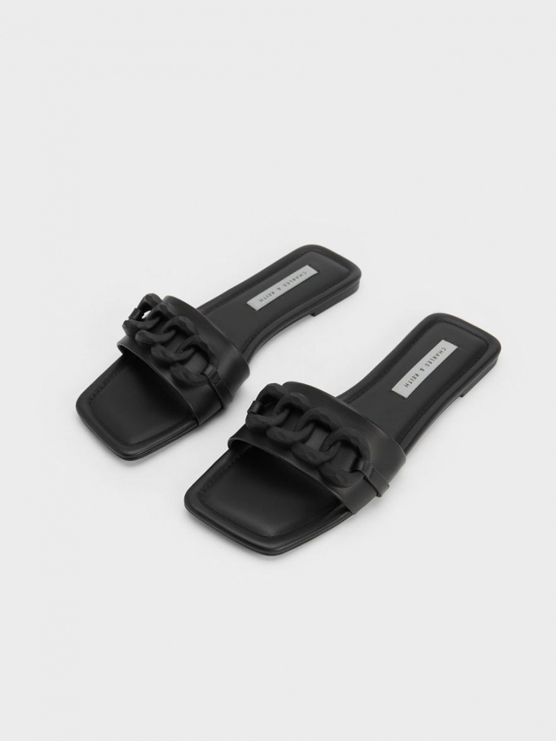 Sandale Slide Charles & Keith Grosolan Chain-Link Negrii | 860ADWNFZ
