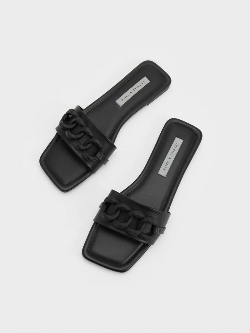 Sandale Slide Charles & Keith Grosolan Chain-Link Negrii | 860ADWNFZ