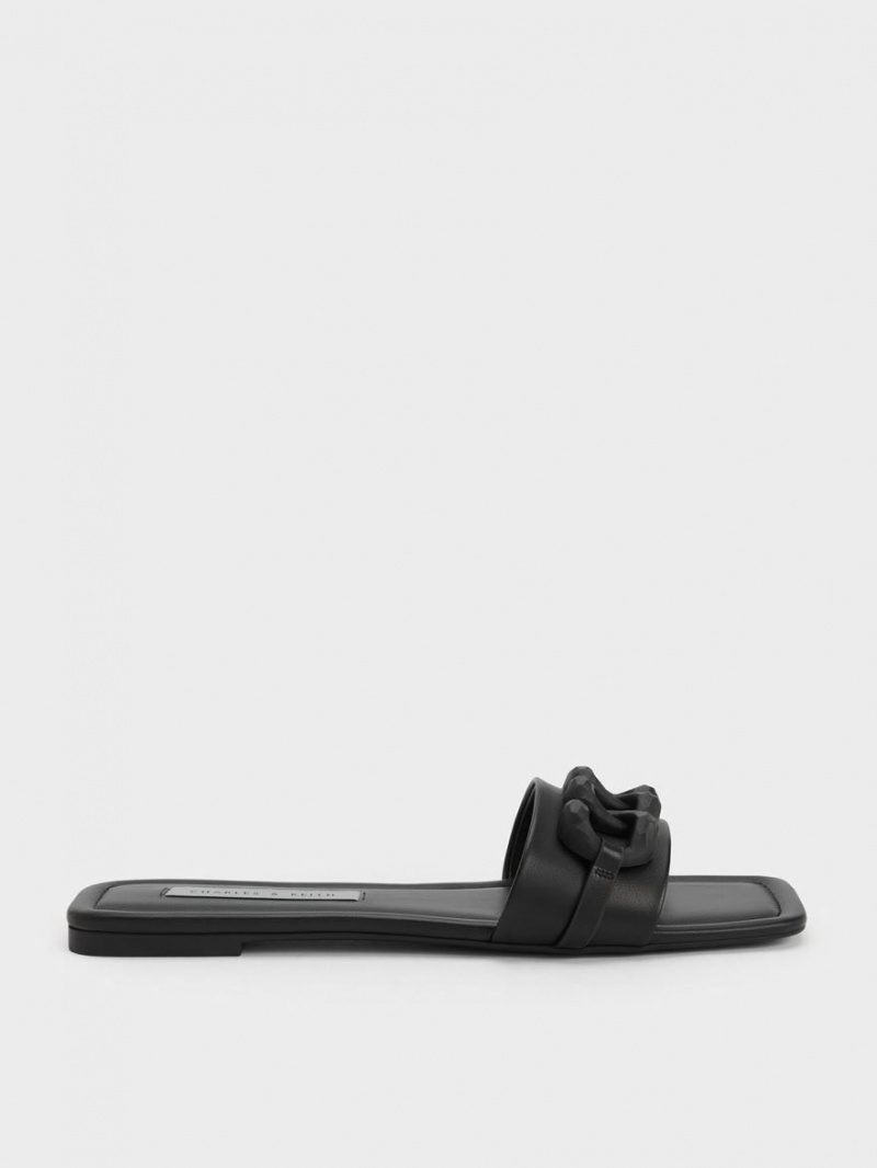 Sandale Slide Charles & Keith Grosolan Chain-Link Negrii | 860ADWNFZ