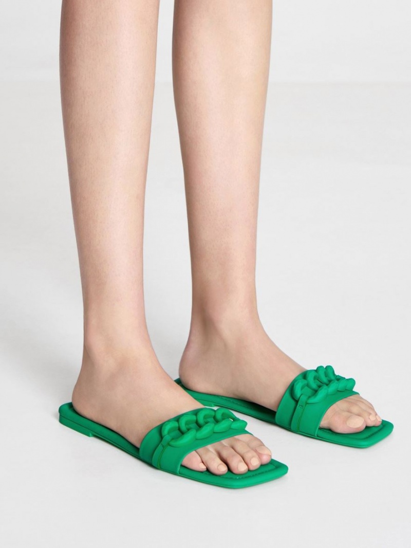 Sandale Slide Charles & Keith Grosolan Chain-Link Verzi | 512DZKUNS