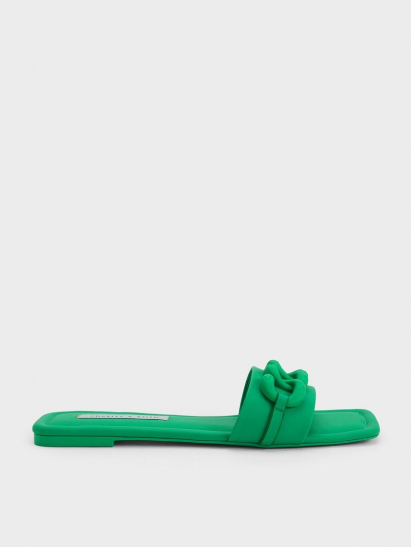Sandale Slide Charles & Keith Grosolan Chain-Link Verzi | 512DZKUNS