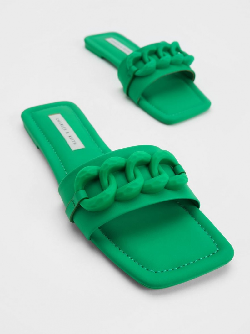 Sandale Slide Charles & Keith Grosolan Chain-Link Verzi | 512DZKUNS