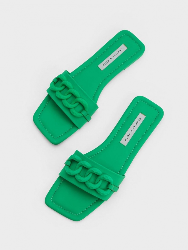 Sandale Slide Charles & Keith Grosolan Chain-Link Verzi | 512DZKUNS