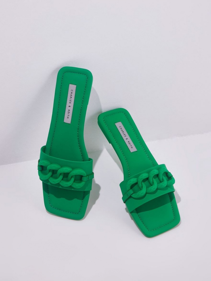 Sandale Slide Charles & Keith Grosolan Chain-Link Verzi | 512DZKUNS